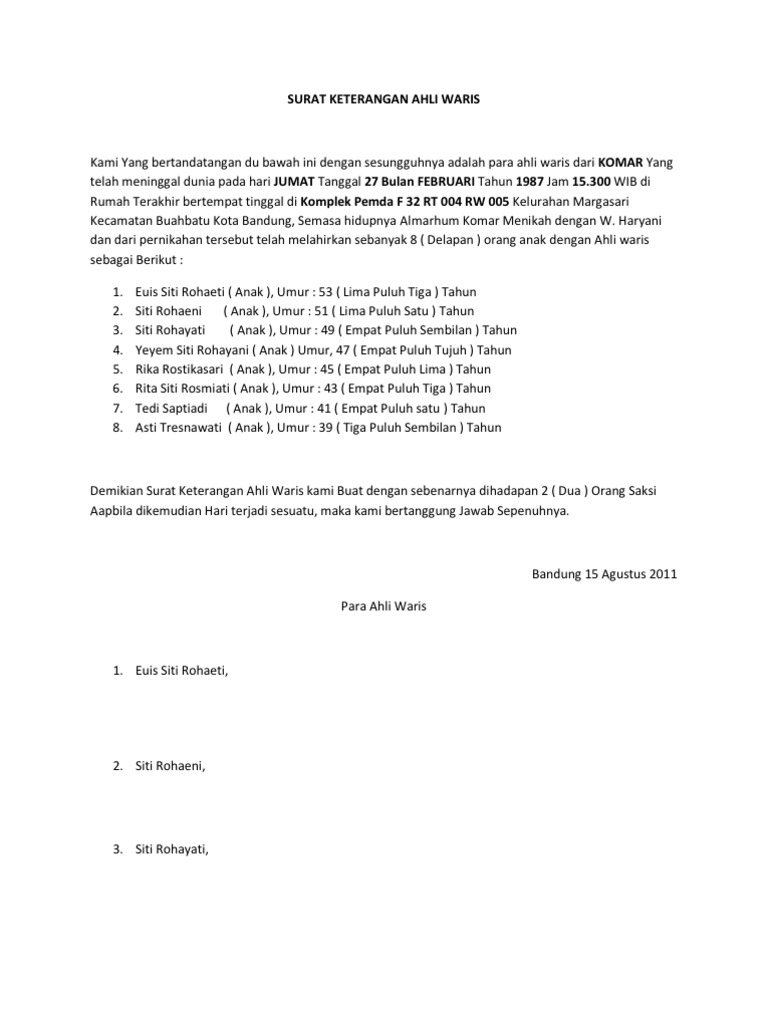 Surat Keterangan Ahli Waris Pdf