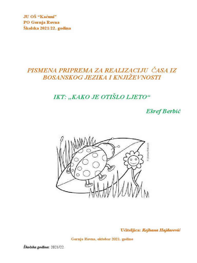 Priprema Za V Razred Kako Je Otislo Ljeto | PDF