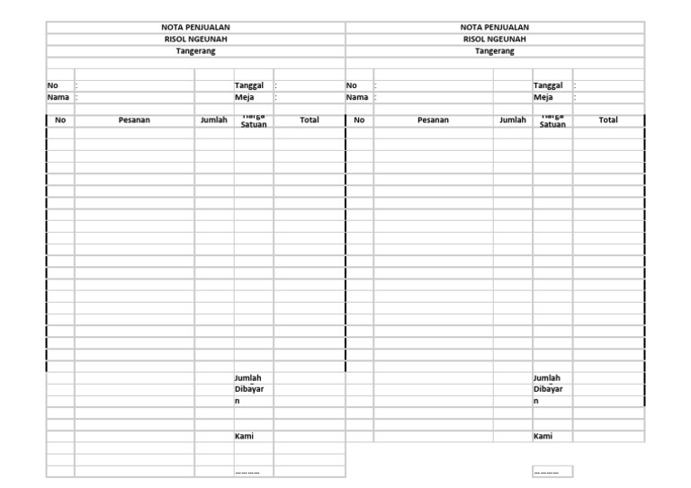 Template Nota Penjualan Excel Gratis | PDF