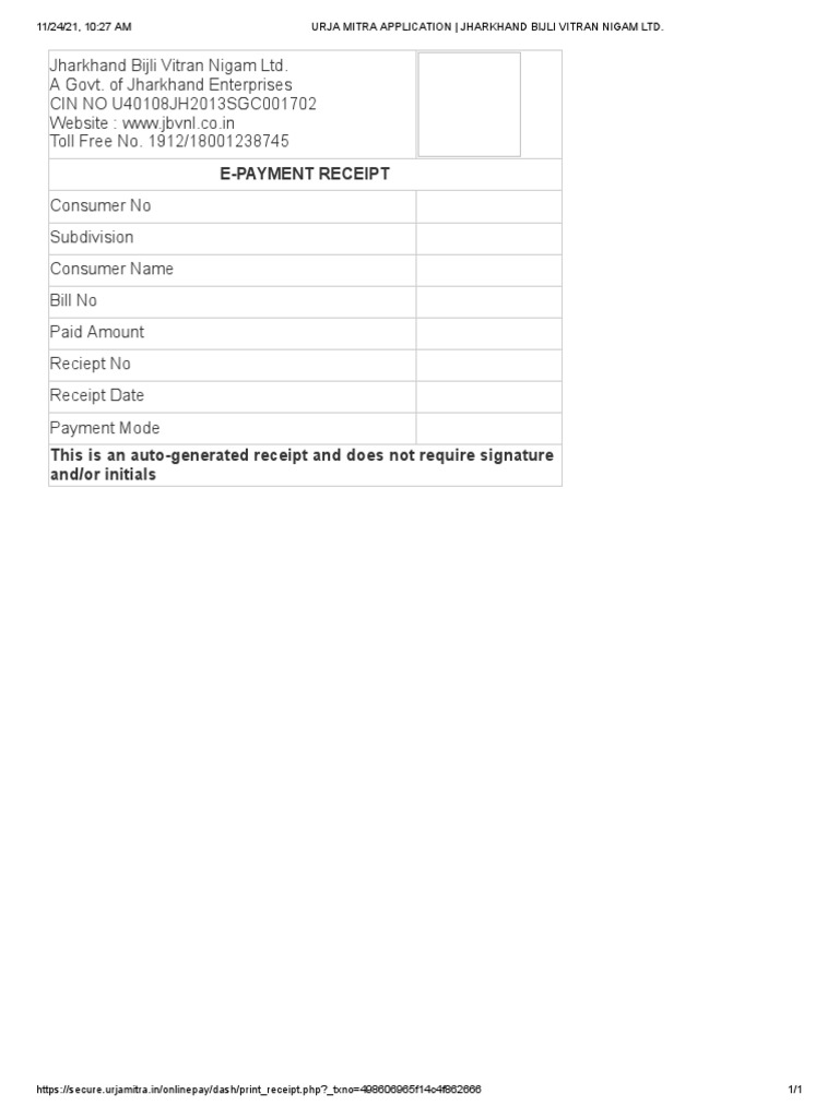 JBVNL Online Payment Receipt APRIL PDF