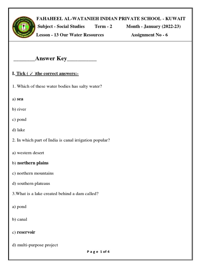 Social Studies Lesson on Our Water Resources: Key, Worksheet and ...