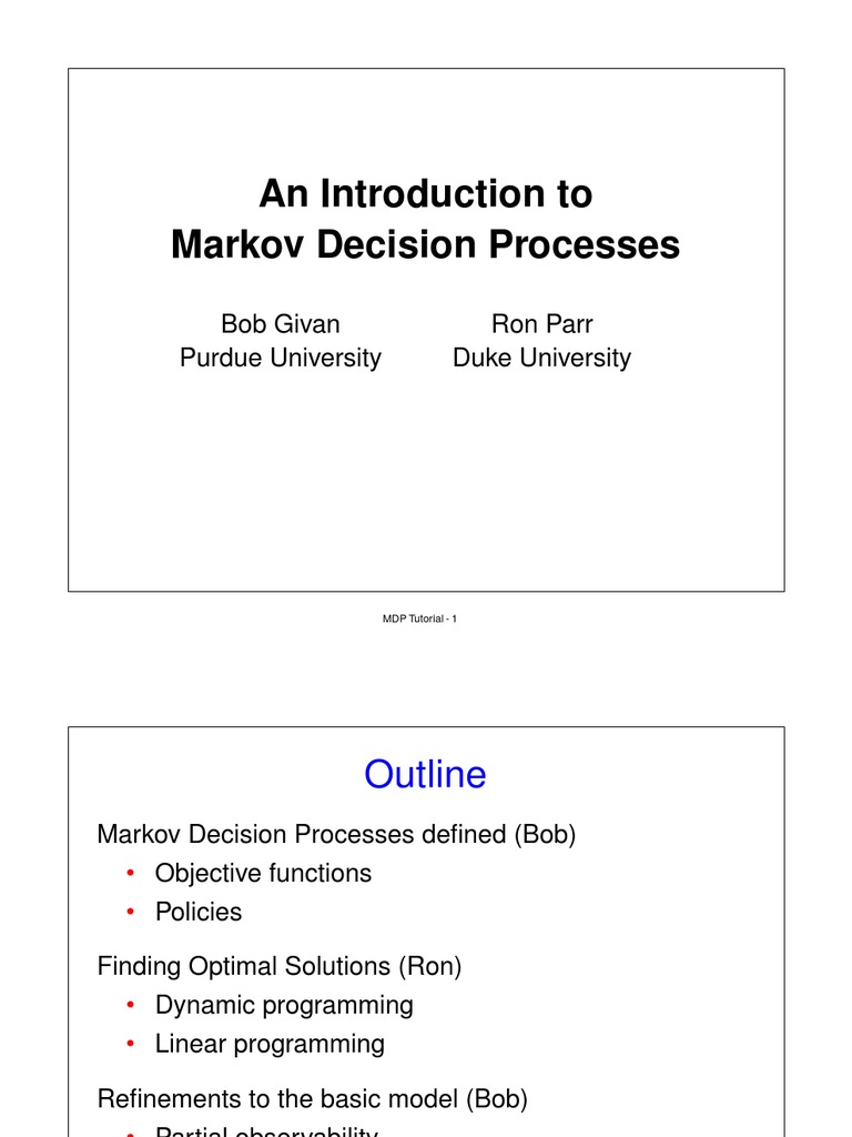 Markov Decision Process-Tutorial | PDF | Teaching Methods & Materials ...