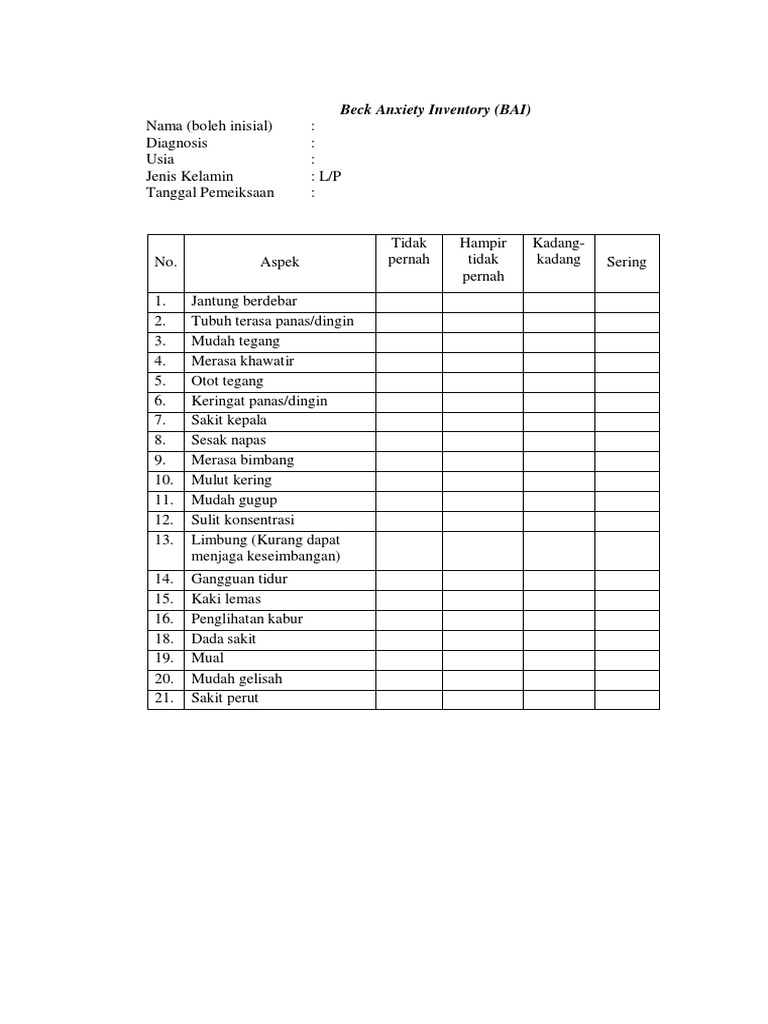 Beck Anxiety Inventory PDF