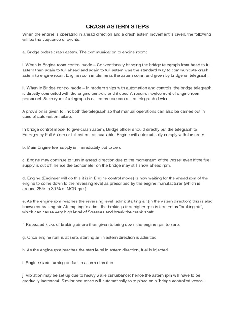 Crash Astern Maneuver Procedures | PDF | Computers | Technology ...