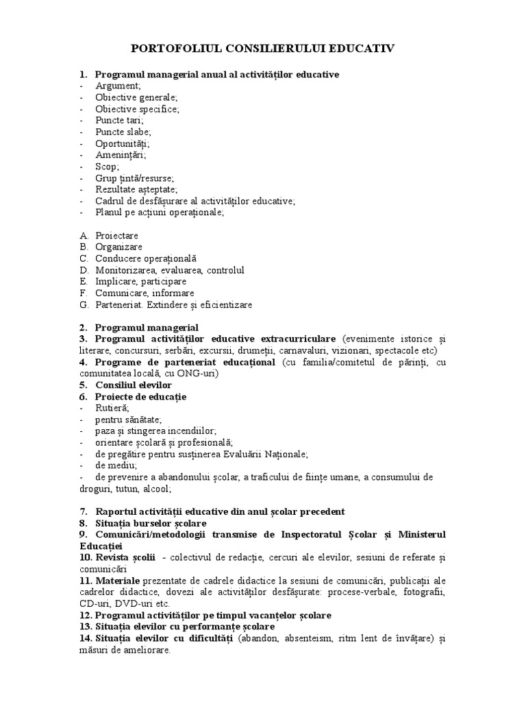 Protofoliu Consilier Educativ | PDF