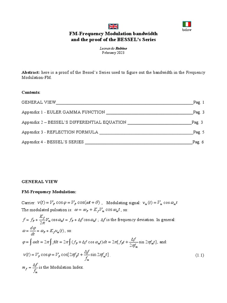 FMFrequency Modulation Bandwidth and The Proof of The BESSEL's Series