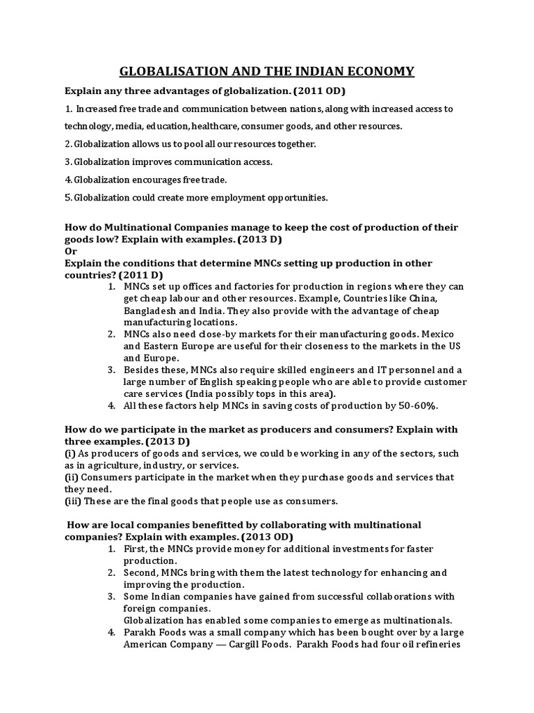 Advantages of Globalization in India | PDF | Multinational Corporation ...