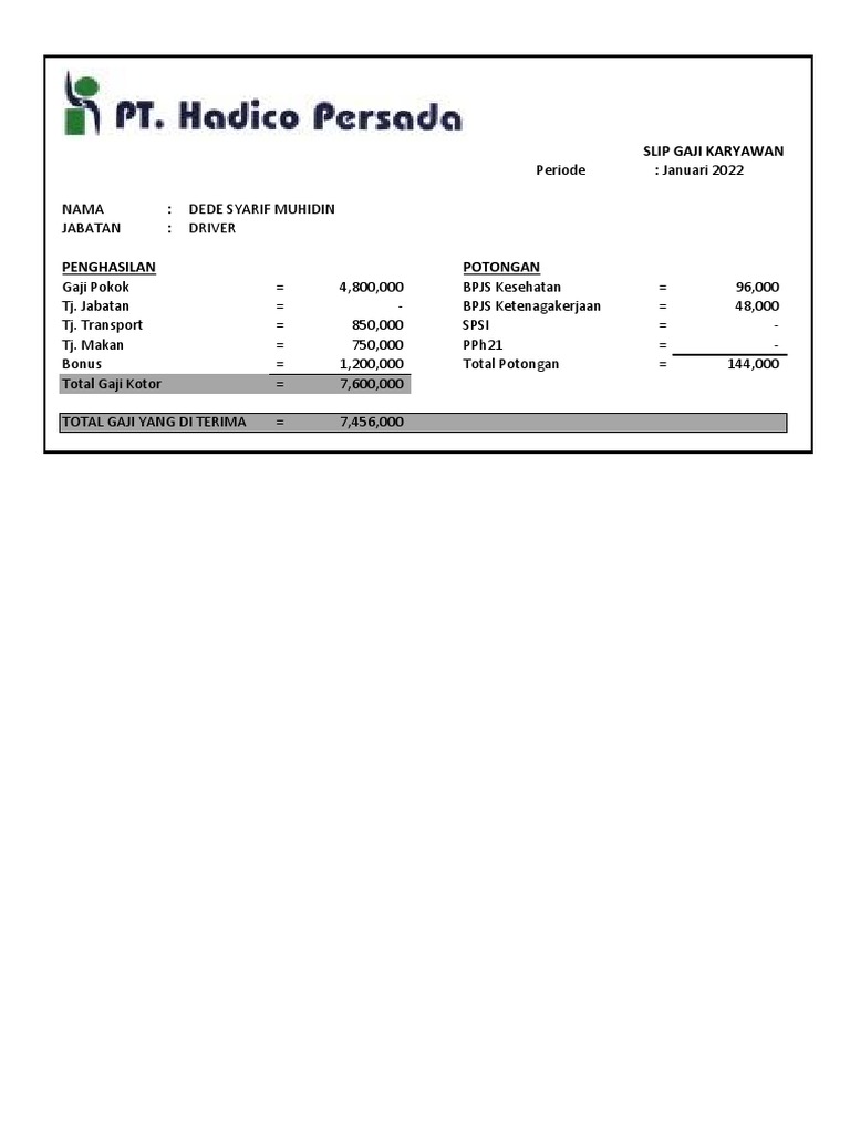 Slip Gaji Driver Dede PDF