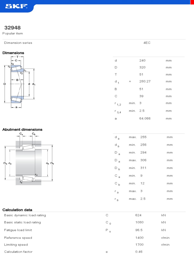 Tapered Roller Bearings Single Row-32948 | PDF