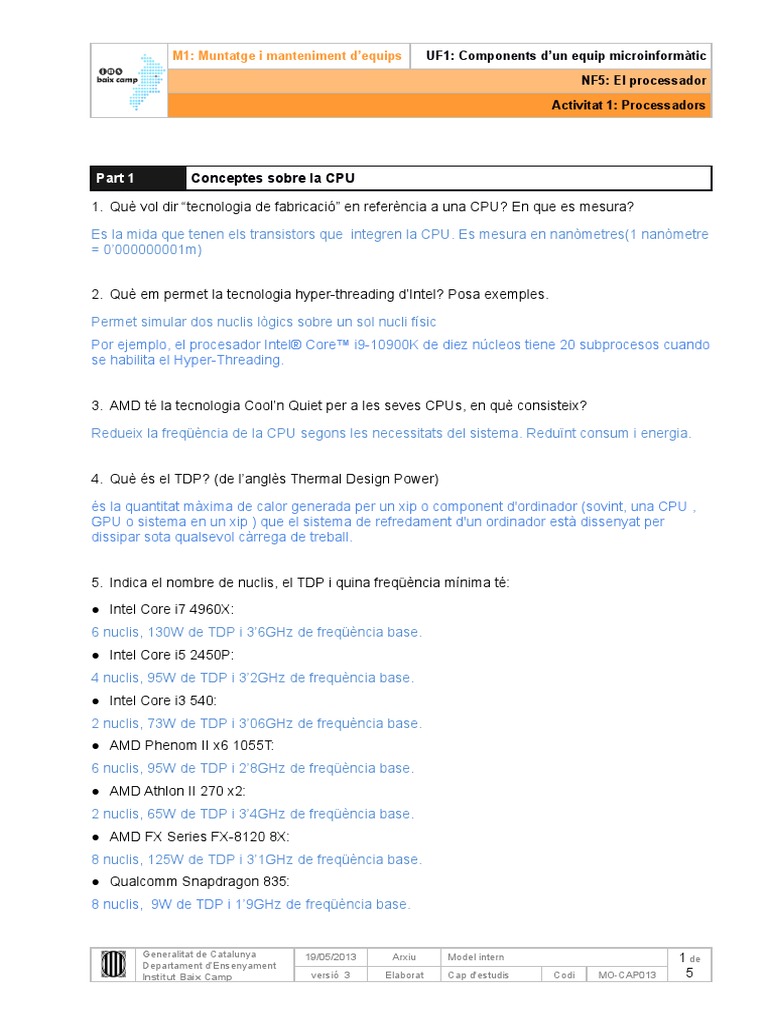 UF1-NF5-Activitat1 - Processadors | PDF