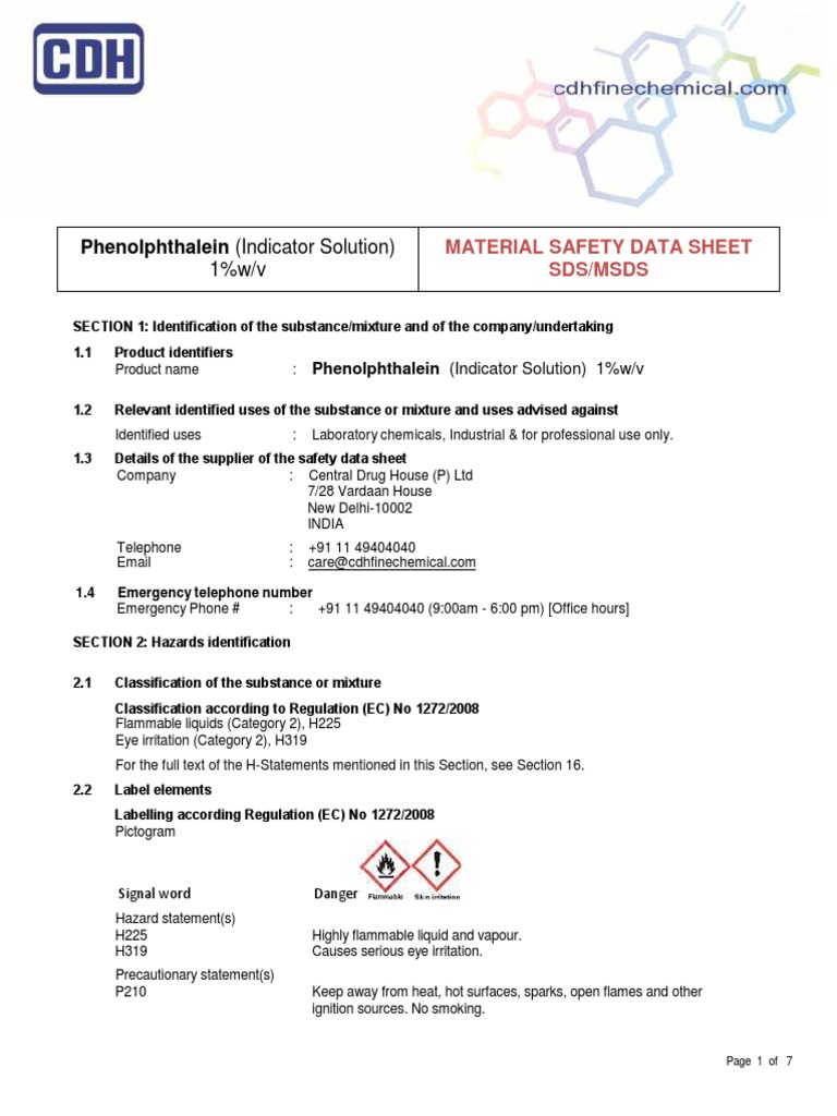 Phenolphthalein (IndicatorSolution) MSDS PDF Personal Protective