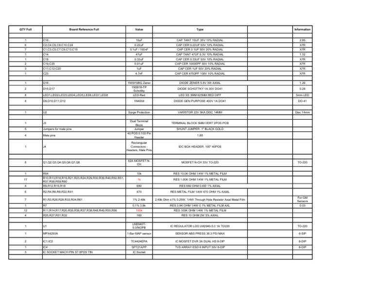 Speeduino 0.4.3 Component List | PDF | Semiconductor Devices ...