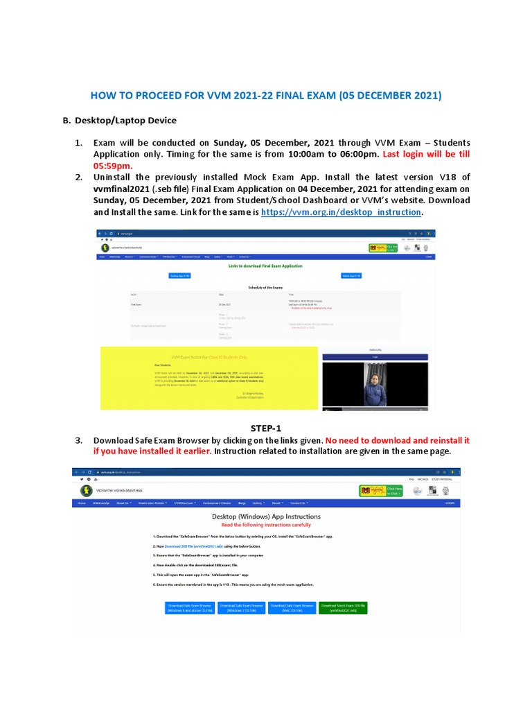 VVM 2021-22 Exam Instructions for PC | PDF | Computers