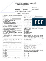 Atividade de Revisão 01 - Números Inteiros - 7o Ano