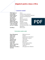 Lecturi obligatorii clasa a VIII a