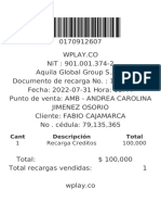 Recarga de $100.000 en Wplay