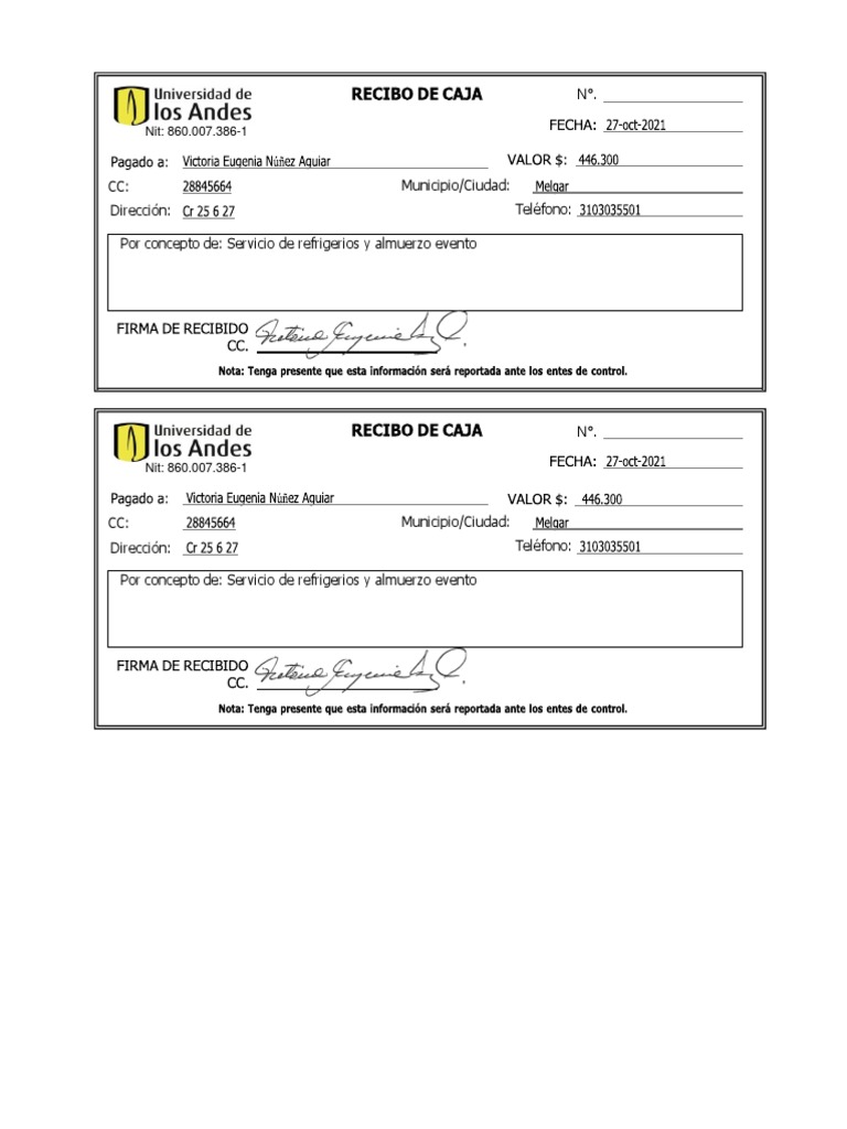 Formato Recibo de Caja PDF