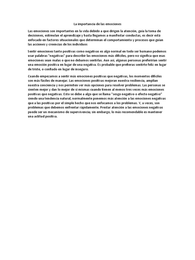 Importancia de las emociones en la vida | PDF | Relaciones personales ...