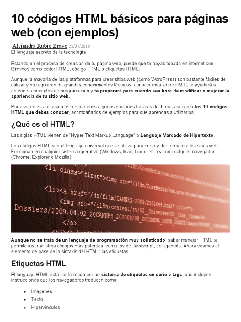 10 Códigos HTML Esenciales para Páginas | PDF | HTML | Red mundial