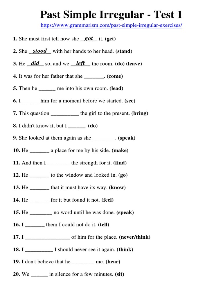 Grammarism Past Simple Irregular Test 1 1681749 | PDF