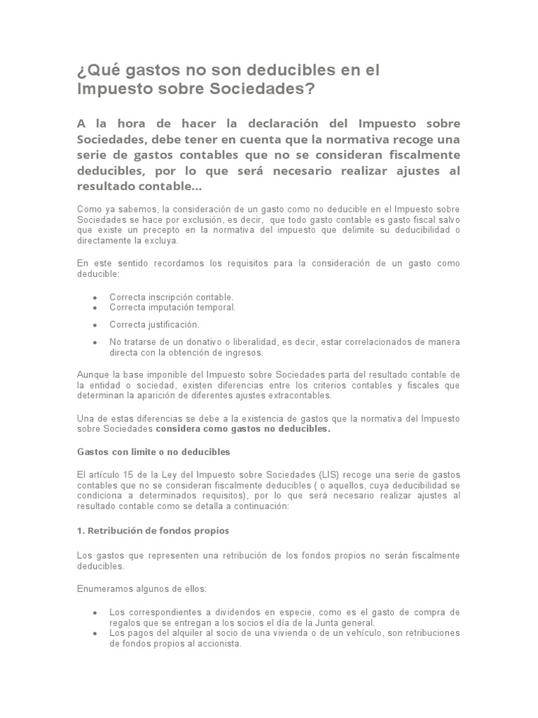 Gastos No Deducibles en El Impuesto de Sociedades | PDF | Impuestos ...