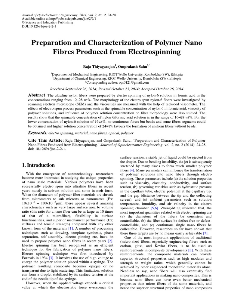 Preparation and Characterization of Polymer Nano Fibres Produced From ...