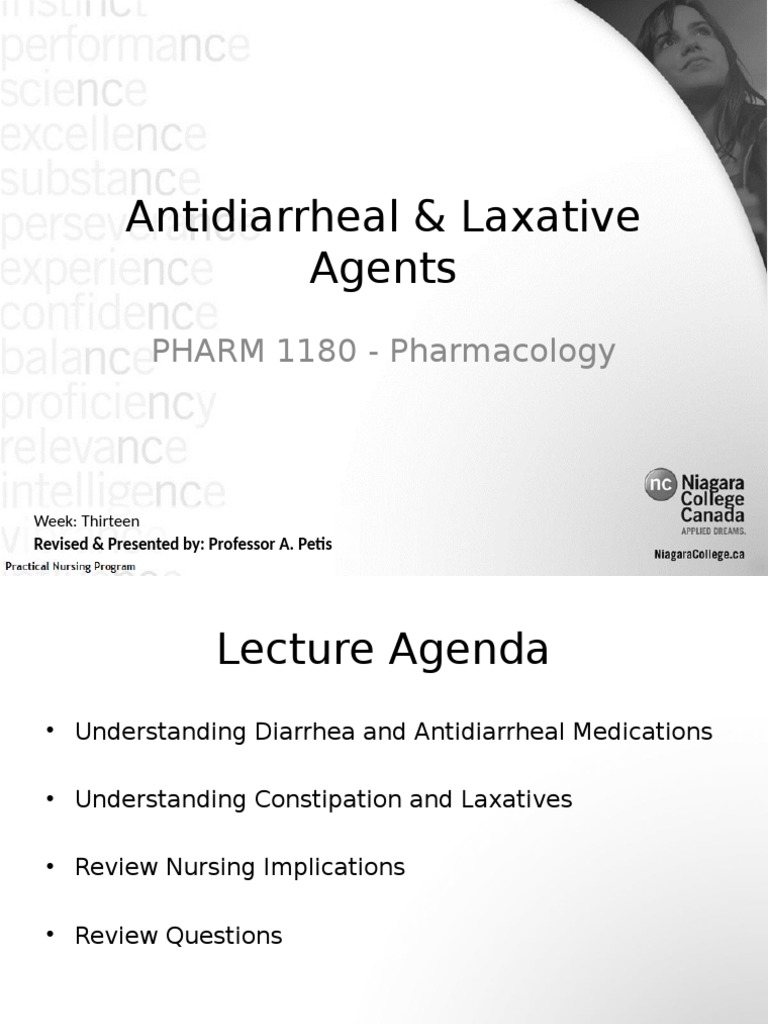 PHARM1180 Week 4 Gi C Antidiarrheal Laxative Agents PDF Clinical