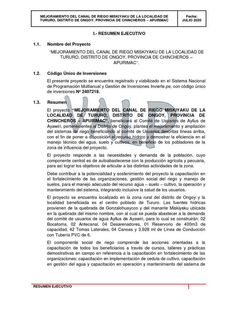 Mejoras en Riego en Tururo, Apurímac | PDF | Riego | Agua y el medio ...
