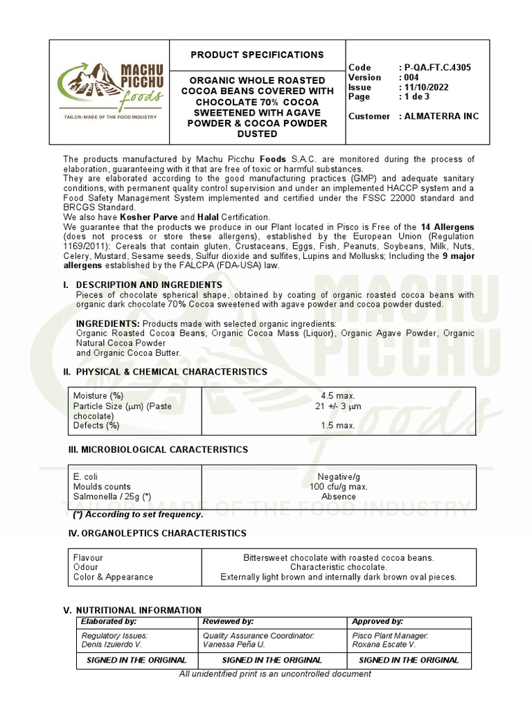 Organic Whole Roasted Cocoa Beans Covered in Dark Chocolate Product