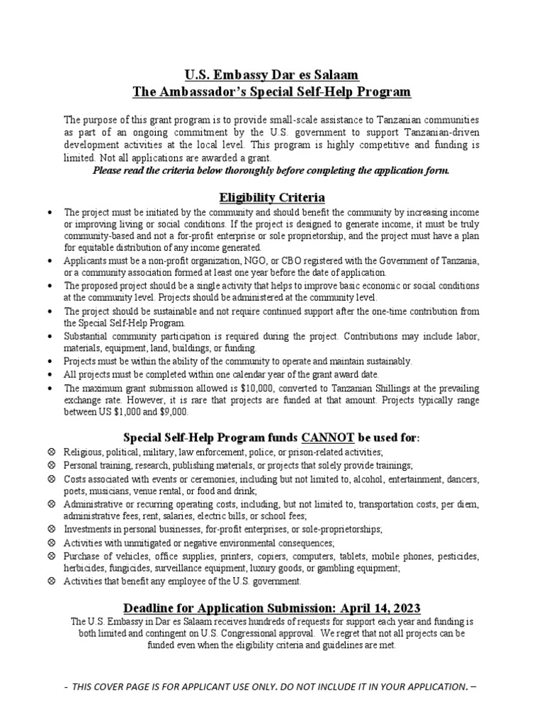 U.S. Embassy Tanzania Grant Program | PDF | Pro Forma