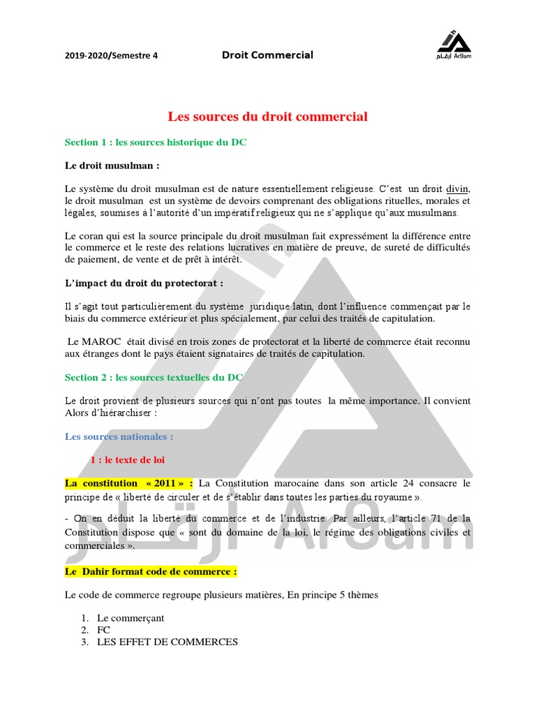 Sources du Droit Commercial au Maroc | PDF | Commerce | Justice