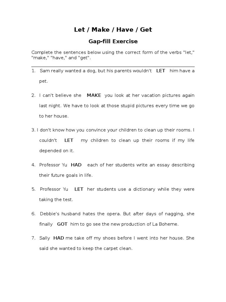 Causative Verbs Exercises: Let, Make, Have, Get | PDF
