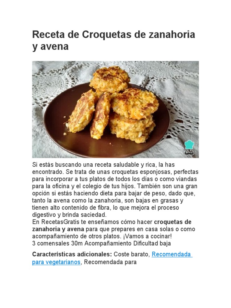 Receta de Croquetas de Zanahoria y Avena PDF