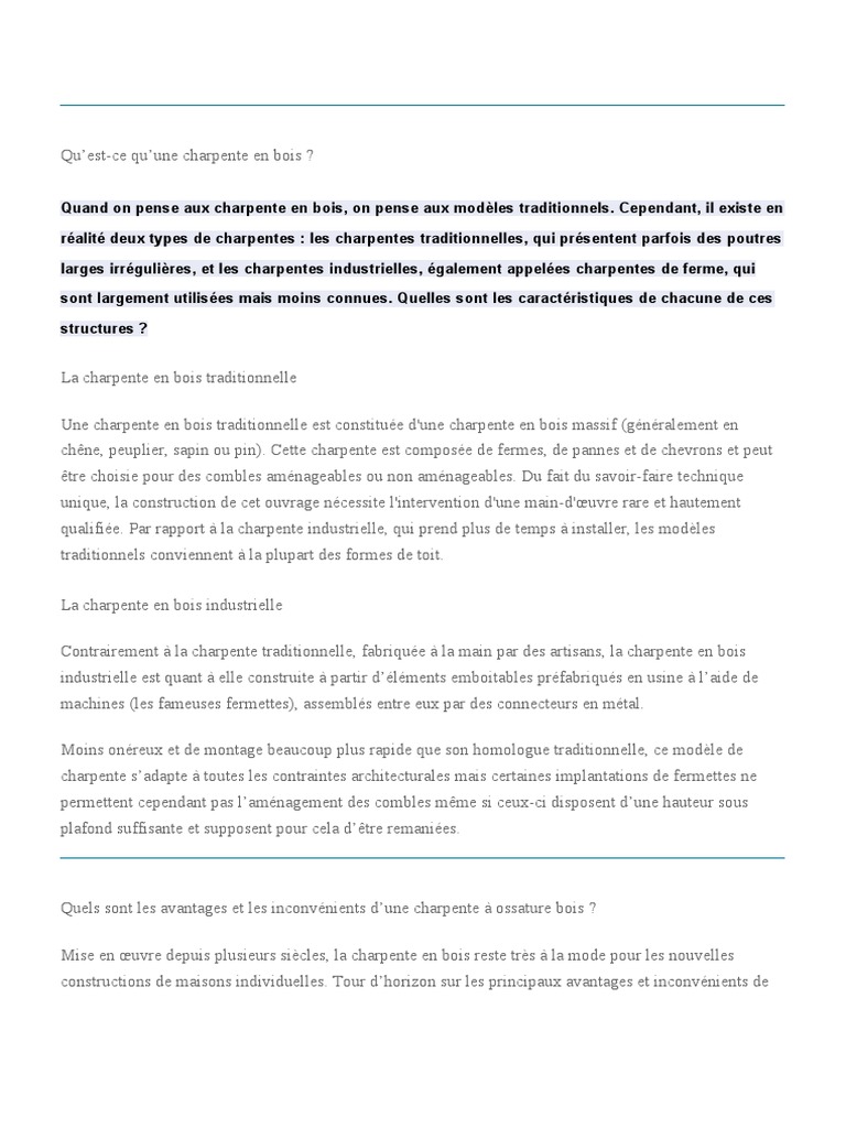 Charpentes en Bois : Types, Avantages et Inconvénients | PDF | Bois ...