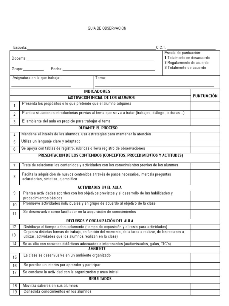 Guía de Observación Docente | PDF | Aprendizaje | Maestros