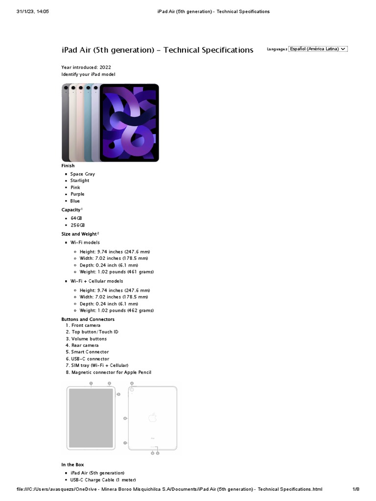 iPad (8th generation) - Technical specifications