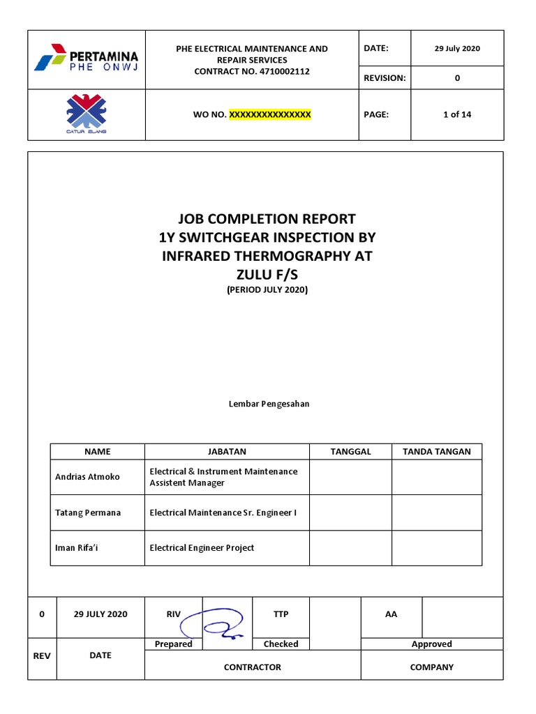 JCR 1Y SWGR Inspection by Infrared Thermography at Zulu 2020 | PDF