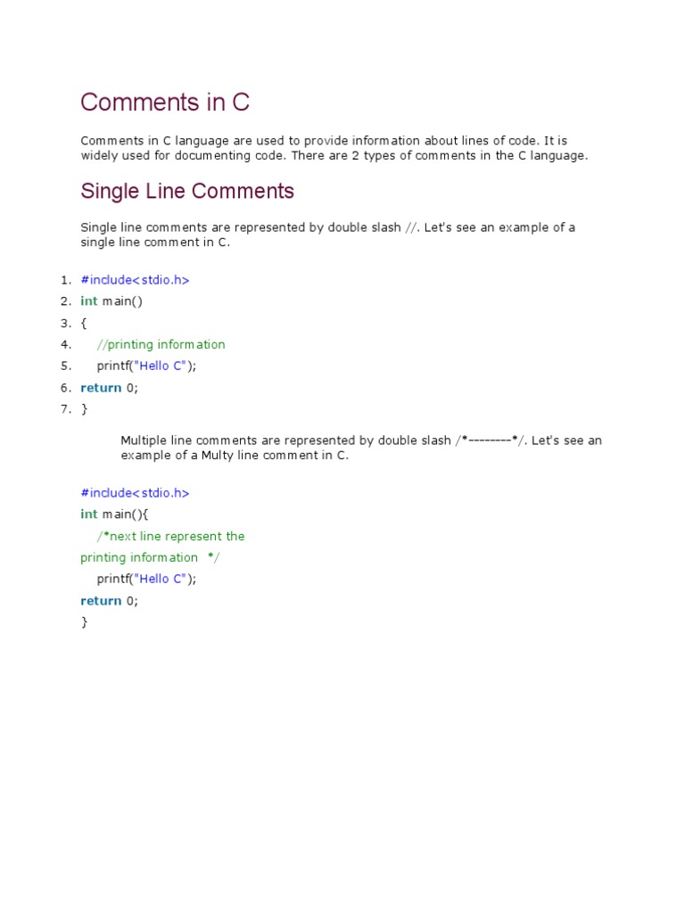 C Programming Session 4 Comment Format | PDF