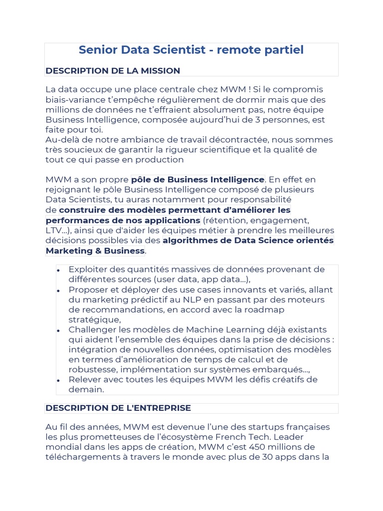 Senior Data Scientist - MWM | PDF | Science des données | Apprentissage ...