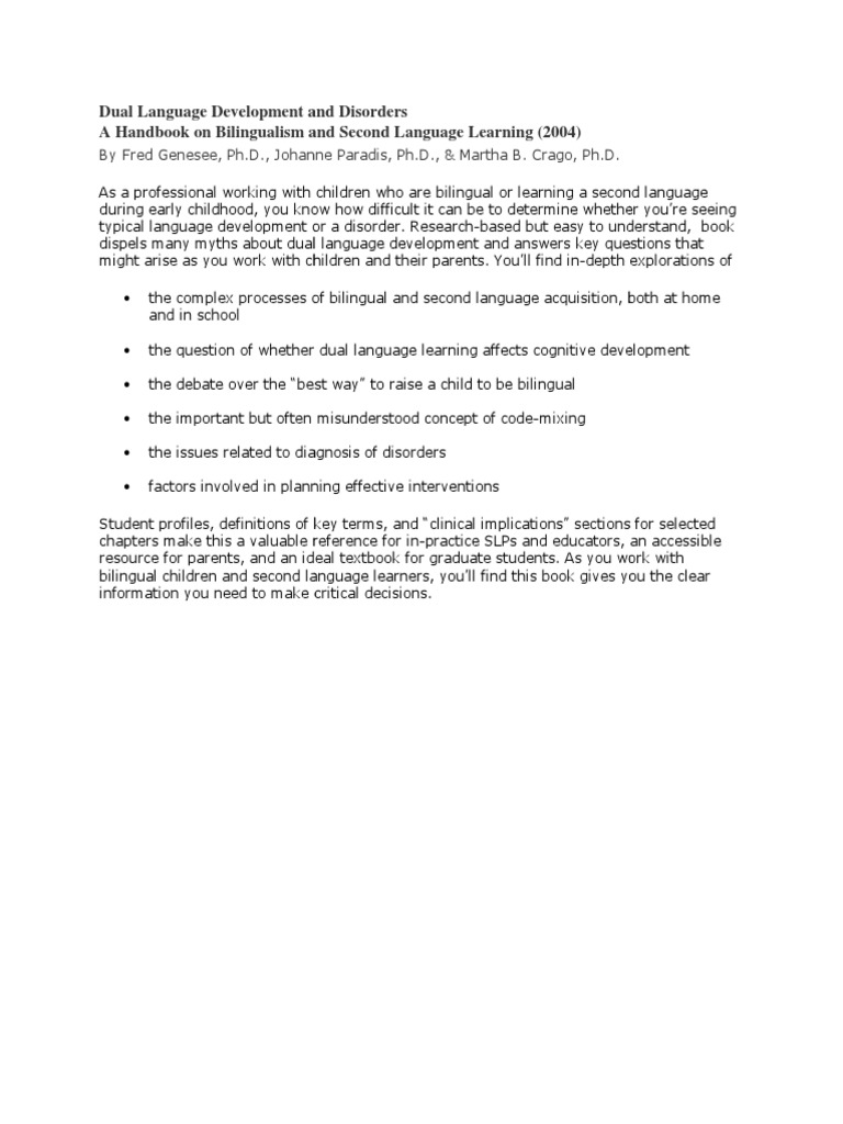 Understanding Dual Language Disorders | PDF | Wellness | Language Arts ...
