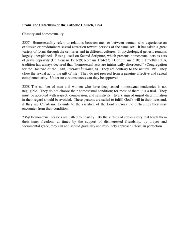 Homosexuality - From Catechism of The Catholic Church | PDF