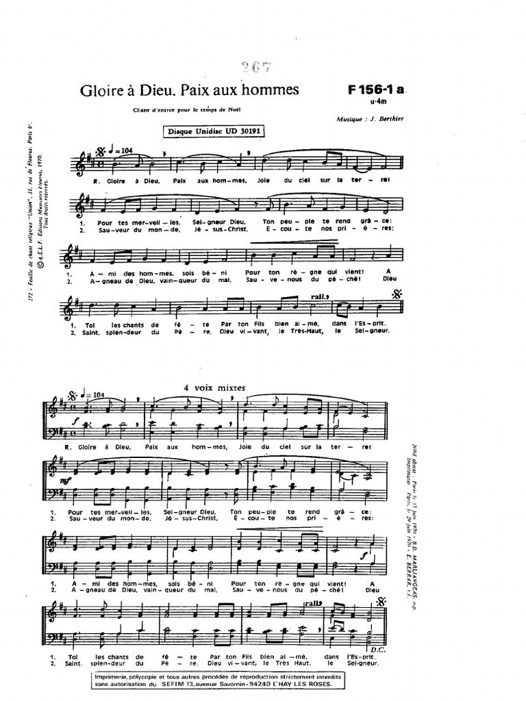 267 Gloire À Dieu, Paix Aux Hommes PDF