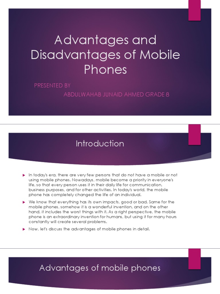 Advantages and Disadvantages of Mobile Phones | PDF | Social Media