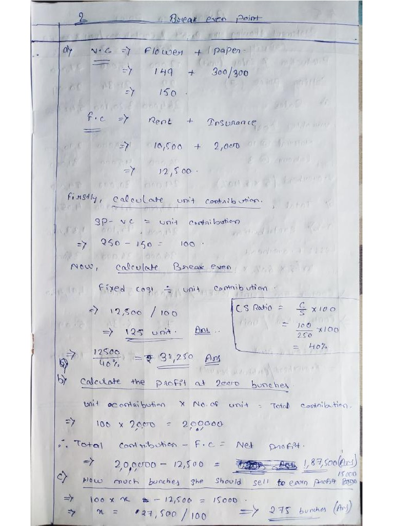 Break Even Point Answers PDF