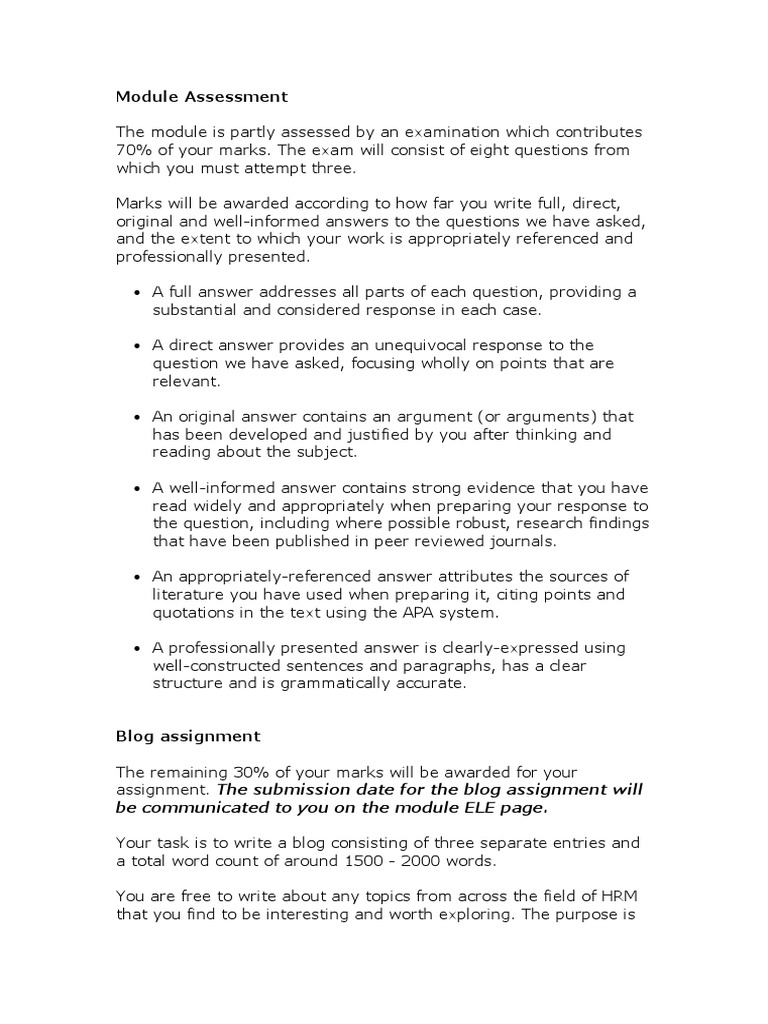 HRM Module Assessment Guidelines 2021 | PDF | Lecture | Critical Thinking