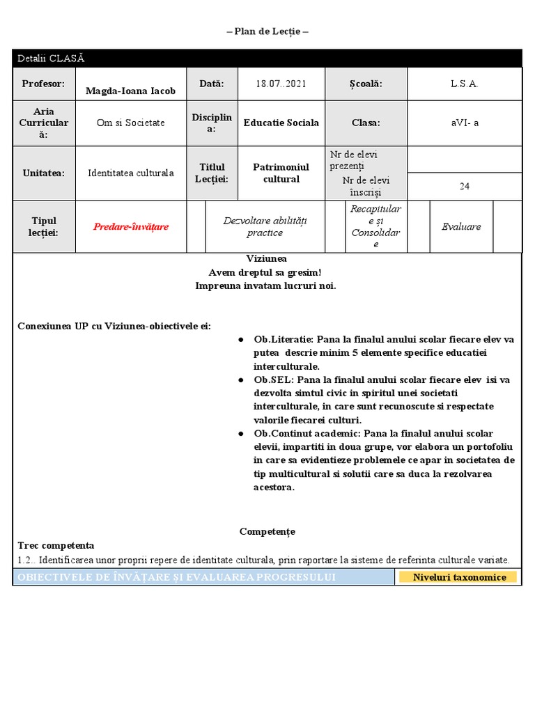 Plan de Lectie | PDF