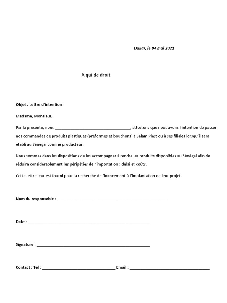 Lettre D'intention | PDF | Affaires