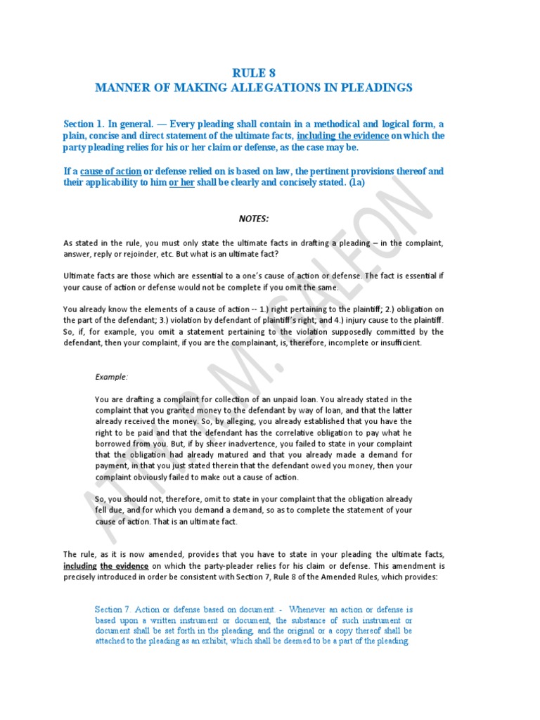 Requirements for making allegations in pleadings under rule 8 pdf