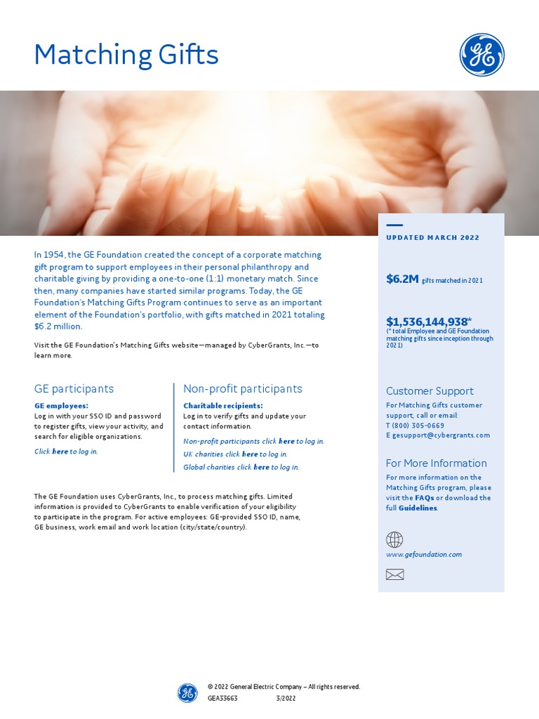 Ge Foundation Matching Gifts Program Download Free PDF Information