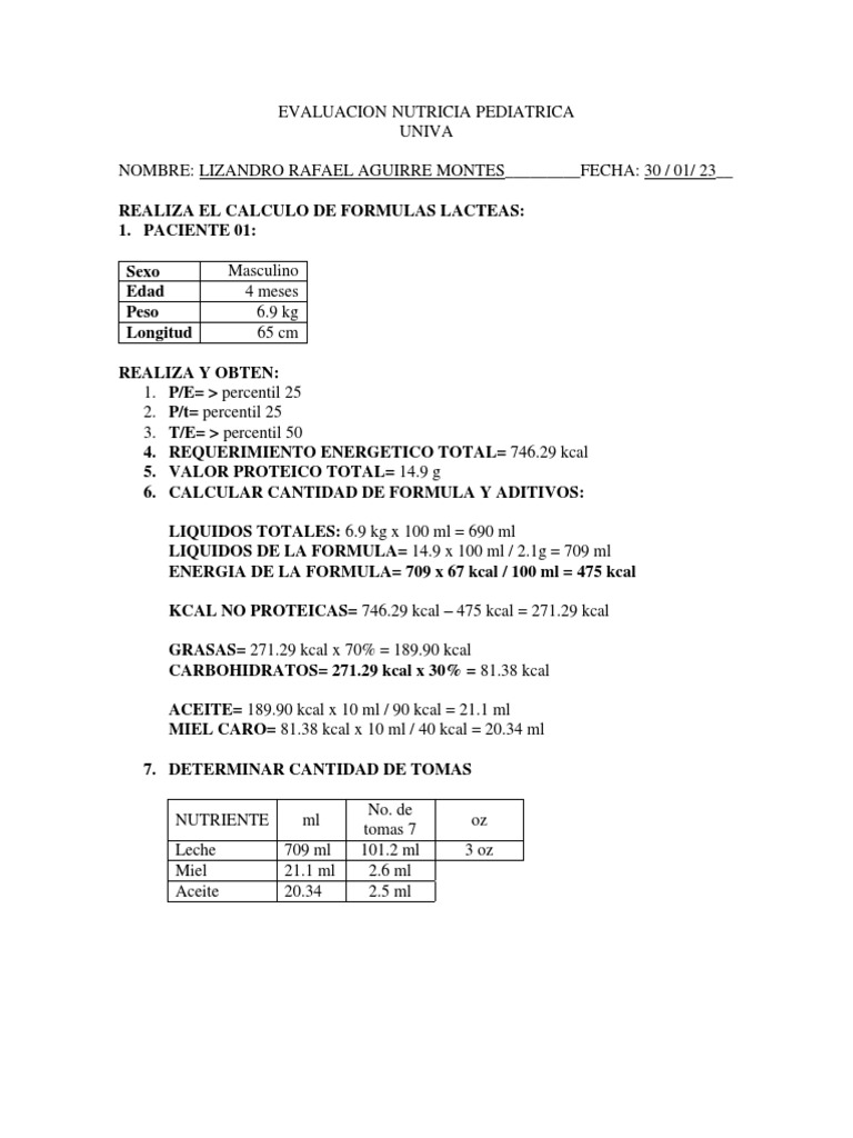 EXAMEN Formulas Lactea Pediatria y Enteral - Lizandro Rafael | PDF ...